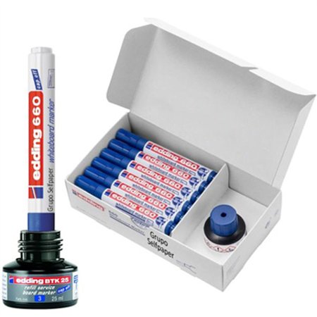 Marcador Quadros Brancos Recarregável Edding 660 Azul 20u+15