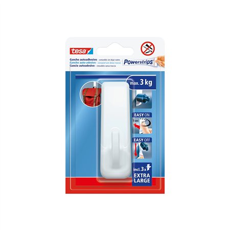 Gancho Retangular Adesivo Tesa Powerstrips 3Kg Branco