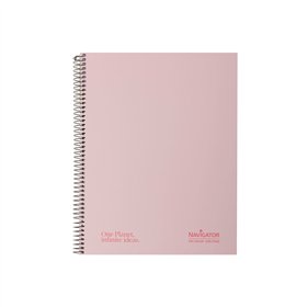 Caderno Espiral A4 Quadriculado Navigator Rosa Pastel 120Fls