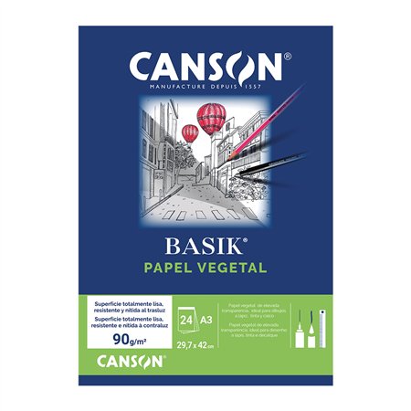 Papel Vegetal A3 90g Canson Basik Bloco 24Fls