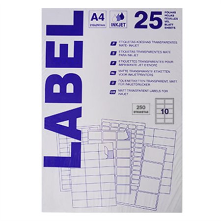 Etiquetas 096x050,8mm 25Fls InkJet Transparente Mate 250un