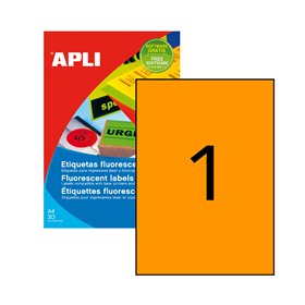 Etiquetas 210x297mm 20Fls A4 Laranja Fluorescente Apli 20un