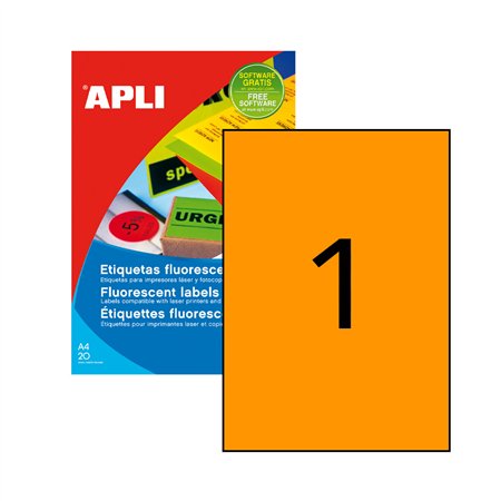 Etiquetas 210x297mm 20Fls A4 Laranja Fluorescente Apli 20un
