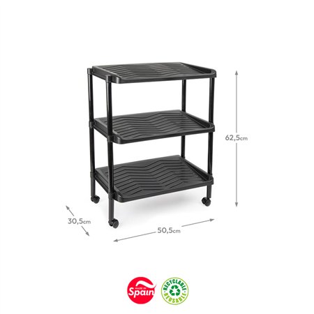 Sapateira c/ Rodas 3 Prateleiras 50,5x30,5x62,5cm Preto