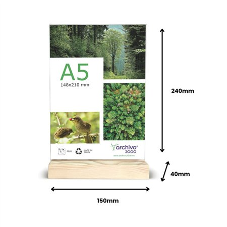Expositor Mesa 040x150x240mm A5 em T Madeira Vertical