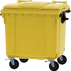 Contentor 1100L Polietileno DIN 4 Rodas c/Tampa Amarelo