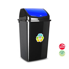 Contentor 50L Plástico Tampa Basculante Preto/Azul