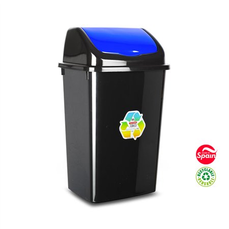 Contentor 50L Plástico Tampa Basculante Preto/Azul