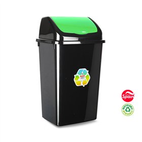 Contentor 50L Plástico Tampa Basculante Preto/Verde