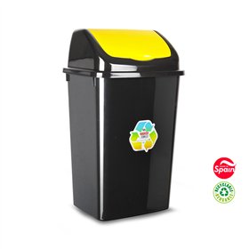 Contentor 50L Plástico Tampa Basculante Preto/Amarelo