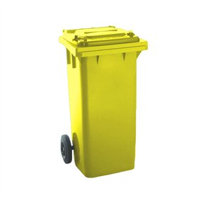 Contentor 120L Plástico 2 Rodas Amarelo Tampa Amarela