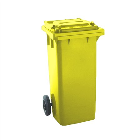 Contentor 120L Plástico 2 Rodas Amarelo Tampa Amarela