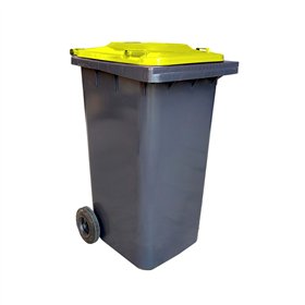 Contentor 120L Plástico 2 Rodas Cinzento Tampa Amarela