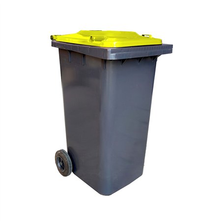 Contentor 120L Plástico 2 Rodas Cinzento Tampa Amarela