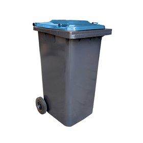 Contentor 120L Plástico 2 Rodas Cinzento Tampa Azul