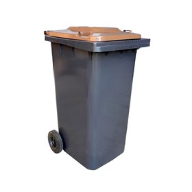 Contentor 120L Plástico 2 Rodas Cinzento Tampa Castanha