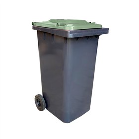 Contentor 120L Plástico 2 Rodas Cinzento Tampa Verde