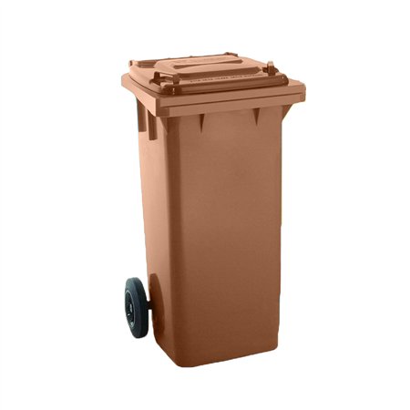 Contentor 120L Plástico 2 Rodas Castanho Tampa Castanha