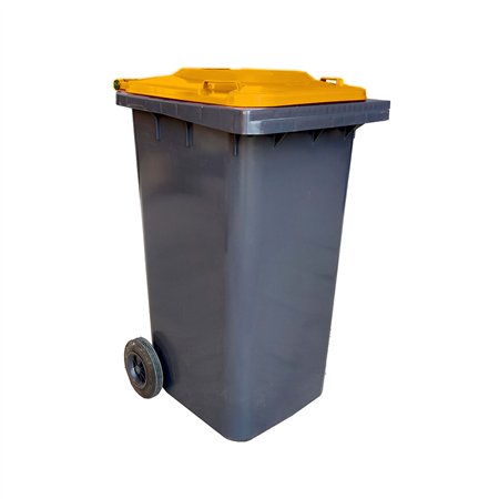 Contentor 120L Plástico 2 Rodas Cinzento Tampa Laranja