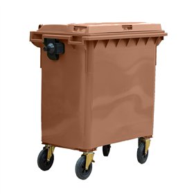Contentor 800L Plástico 4 Rodas Castanho c/Tampa Castanho