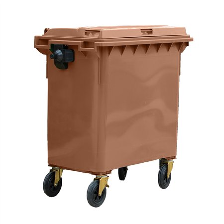 Contentor 800L Plástico 4 Rodas Castanho c/Tampa Castanho