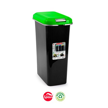 Contentor 25L Plástico Preto Tampa Verde