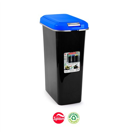 Contentor 25L Plástico Preto Tampa Azul