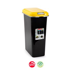 Contentor 25L Plástico Preto Tampa Amarelo