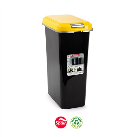 Contentor 25L Plástico Preto Tampa Amarelo