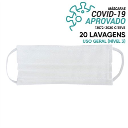 Máscara Reutilizável 20 Lavagens Branco (Pregas) 1un