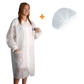 Bata de Proteção + Touca Descartáveis Branco 1un