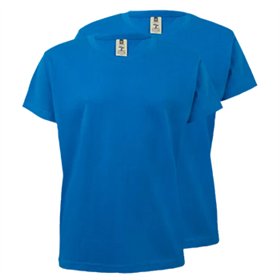 T-Shirt Criança Algodão 155g Azul Turquesa Tam 12/14 Pack2