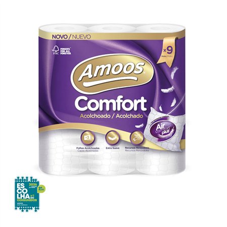 Papel Higiénico Doméstico 18mts 3Fls 48g Acolchoado 9 Rolos