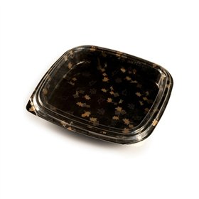 Caixa Plástico Sushi c/ Tampa 27x27x4,5cm Preto 30un