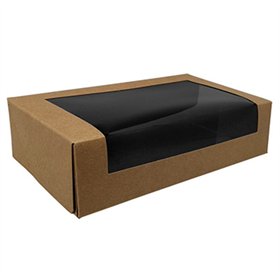 Caixa Cartão Kraft Preto Janela Sushi 18,5x10x4,5cm 100un