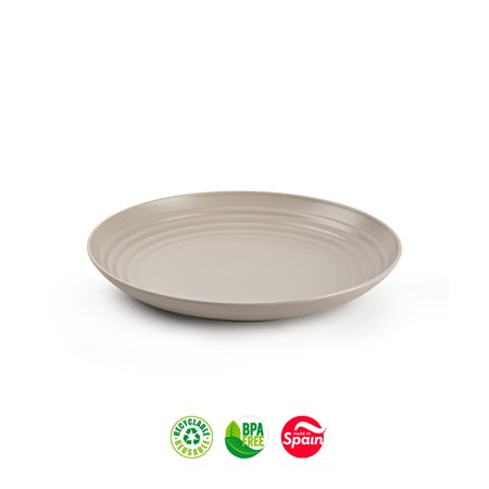 Pratos 22cm Plástico Reutilizável Classic Redondo Bege 1un