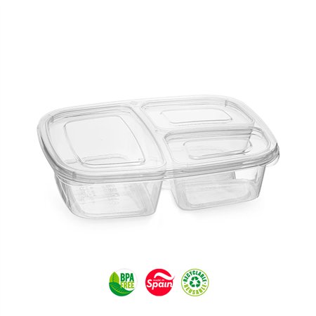 Caixa Hermética Lunch 3 Divisórias Nº1 1200ml Transparente