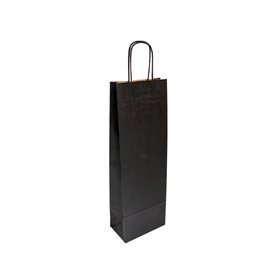 Saco 14x08x40cm 1 Garrafa Papel 100g c/Asas Preto 1un