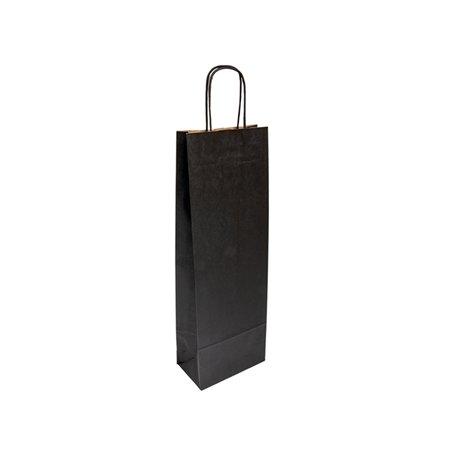 Saco 14x08x40cm 1 Garrafa Papel 100g c/Asas Preto 1un