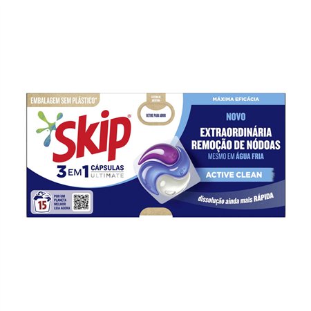 Detergente Cápsulas Máquina Roupa Skip Active Clean 15un