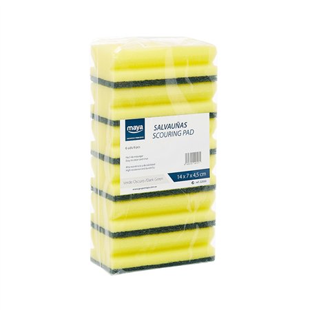 Esfregão Esponja Salva Unhas 14x7cm Amarelo/Verde Pack 6un