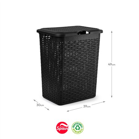 Cesto Roupa Rattan c/ Tampa 38L Preto