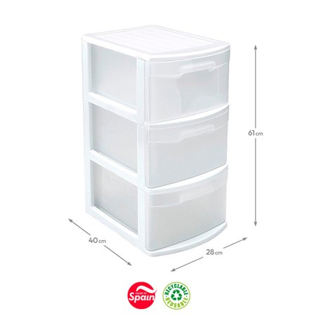 Bloco 3 Gavetas Plástico Tamesis 28x40x61cm Branco