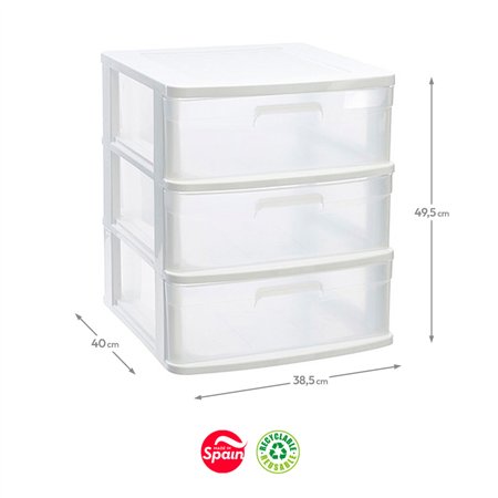 Bloco 3 Gavetas Plástico Sena 38,5x40x49,5cm Branco