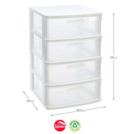 Bloco 4 Gavetas Plástico Sena 38,5x40x65cm Branco