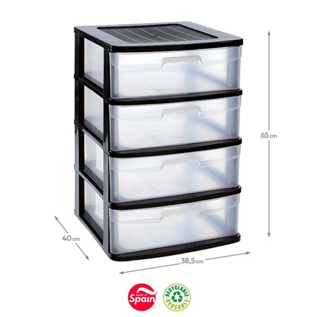Bloco 4 Gavetas Plástico Sena 38,5x40x65cm Preto