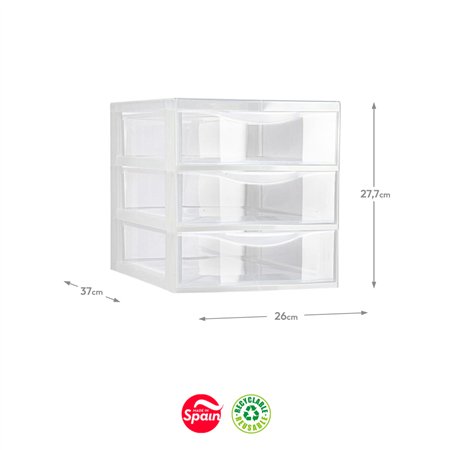 Bloco 3 Gavetas Plástico Easy 26x37x27,7cm Transparente