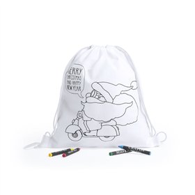 Saco Mochila Infantil de Natal Branca com Lápis de Cera
