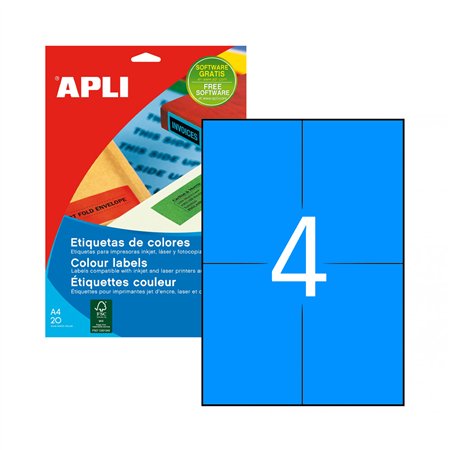 Etiquetas 105x148mm 20Fls A4 Azul Apli 80un
