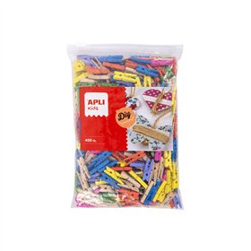 Mini Molas para Papeis Madeira 25x3mm Cores Sortidas 450un